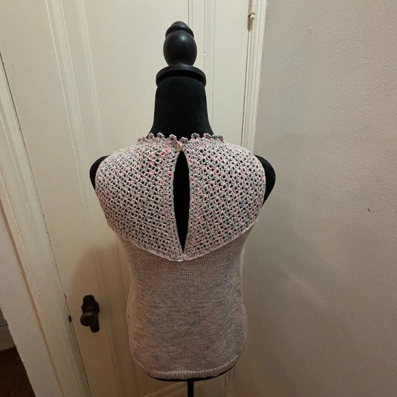 REBECCA TAYLOR mesh neck colorful Sweater Tank Top Size Medium very pretty - Picture 10 of 13